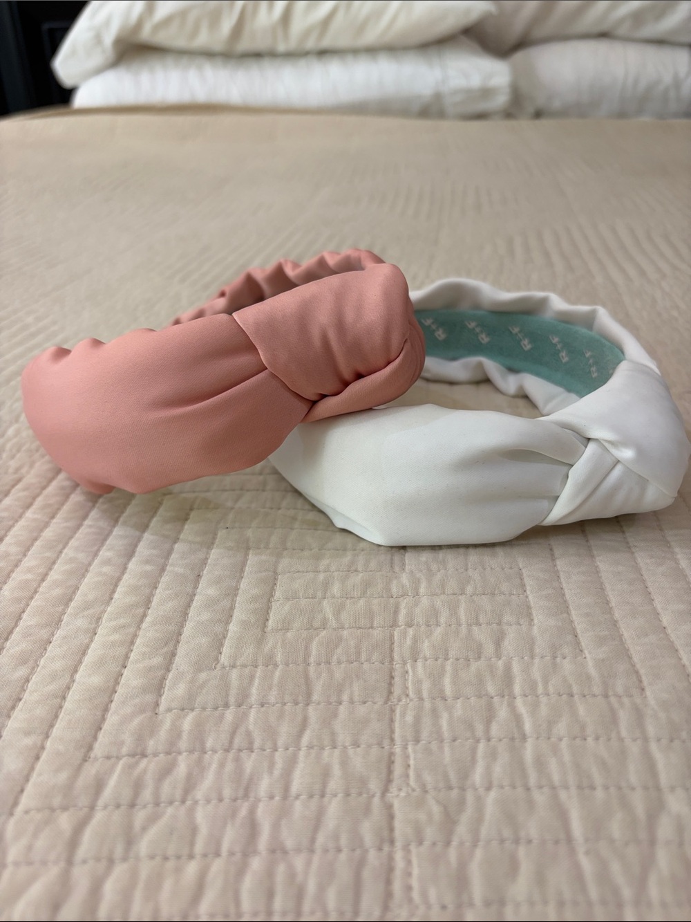 Knotted Satin Headbands - Blush Pink & White